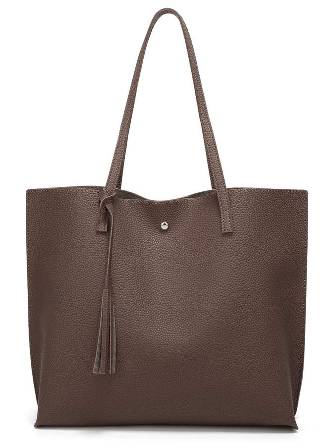 Dreubea Women's Soft Faux Leather Tote Shoulder Bag from, Big Capacity Tassel Handbag Coffee - Image 1